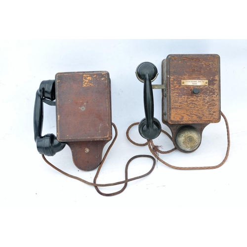 287 - Railway D type wooden cased telephones, one without bell, ex Shrewsbury Area.(2) (Postage Band: N/A)