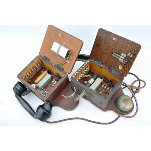 287 - Railway D type wooden cased telephones, one without bell, ex Shrewsbury Area.(2) (Postage Band: N/A)