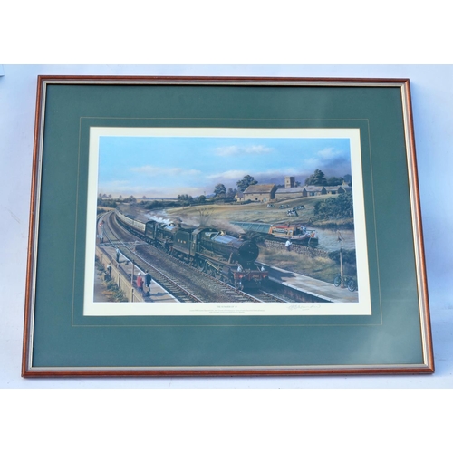 302 - Framed & glazed mounted print showing double headed up passenger train piloted by 1022 County of Nor... 