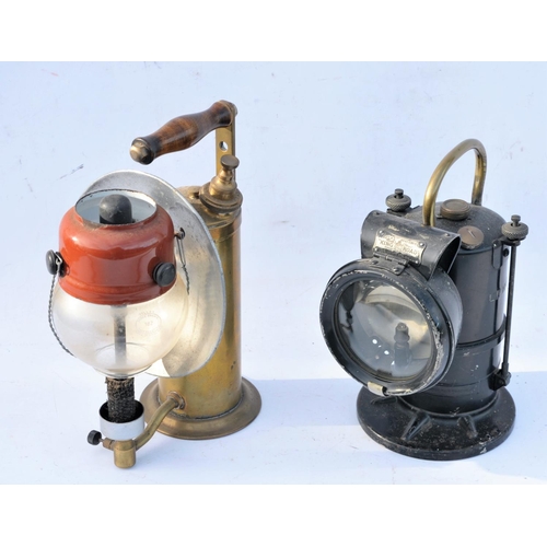 306 - Tilley pressure handlamp, complete, polished & attractive, London North Western Railway carbide hand... 