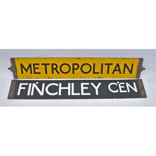 336 - London Transport enamel train cab plates, Finchley Cen/Bushey Heath & Metropolitan/District (yellow)... 