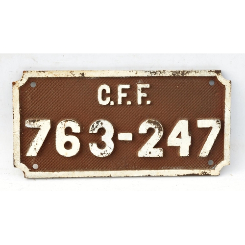 354 - Romanian Railway C/I locomotive/tender numberplate, C.F.F 763-247, 18