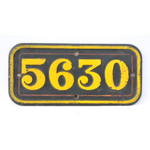 356 - A Great Western Railway C/I locomotive cabside numberplate 5630, from a Collett 5600 Class 0-6-2 sid... 