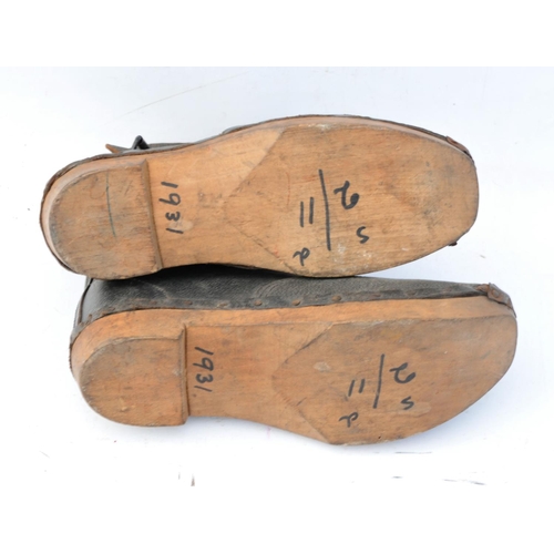 369 - Great Western Railway wooden clogs (left & right foot), leather embossed 