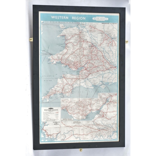 372 - British Railways (Western) framed & glazed system map as published in 1952, some folds evident, 43