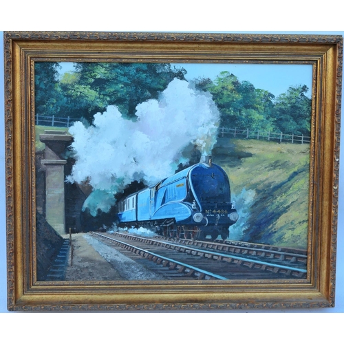 413 - Original framed oil painting on board of London North Eastern Railway A4 4484 Falcon, 19