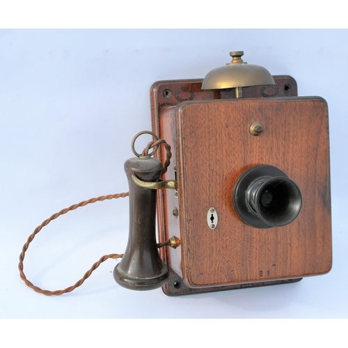 440 - Caledonian Railway wooden cased signal box telephone, separate earpiece, case is prominently stamped... 