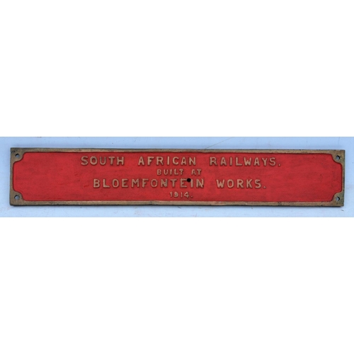 68 - Railway carriage door step builders plate, South African Railways, Bloemfontein Works 1914, cast bra... 