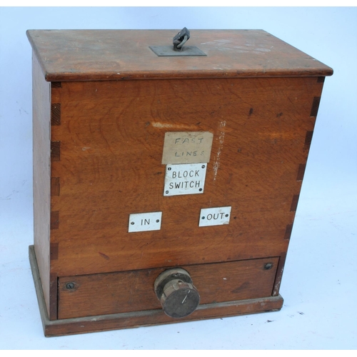 71 - London & North Eastern Railway signal box block switch, large wooden case, ex service condition, 18