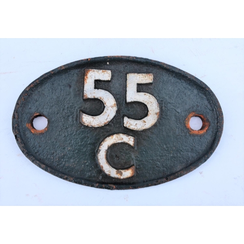 72 - British Railways C/I locomotive shedplate, 55C, Farnley Junction (September 1956-November 1966). Ex ... 