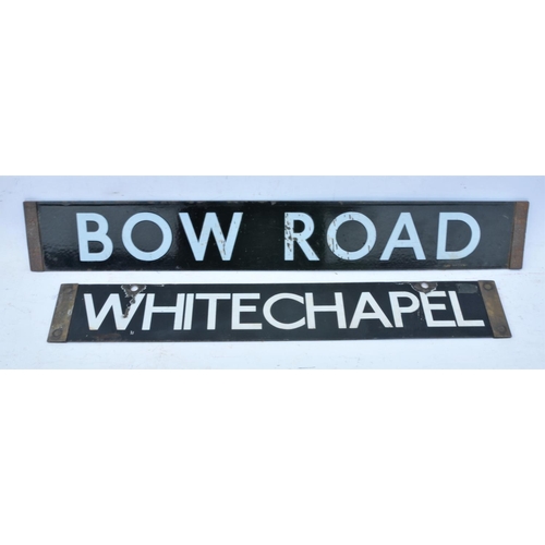 79 - London Transport enamel train cab destination plates, Bow Road-Hounslow & Whitechapel. (2) (Postage ... 