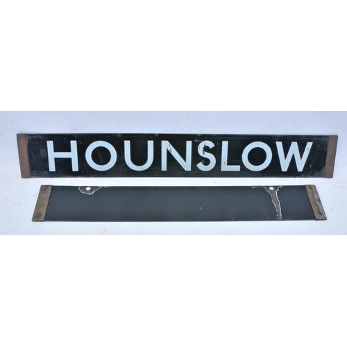 79 - London Transport enamel train cab destination plates, Bow Road-Hounslow & Whitechapel. (2) (Postage ... 