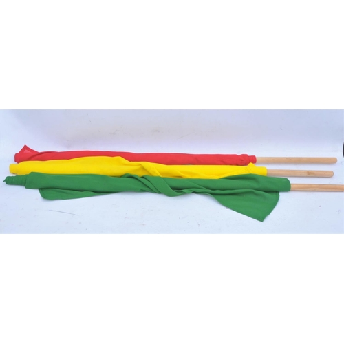 80 - Three railway permanent way flags, appear unused, red. green & yellow - large size. (Postage Band: N... 