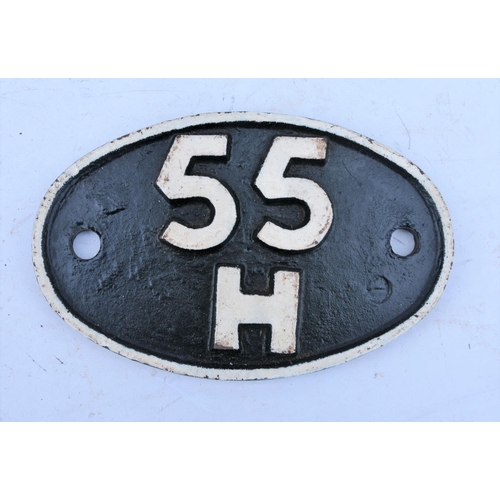 91 - British Railways C/I locomotive shedplate, 55H, Neville Hill (January 1960-May 1973). Front repainte... 