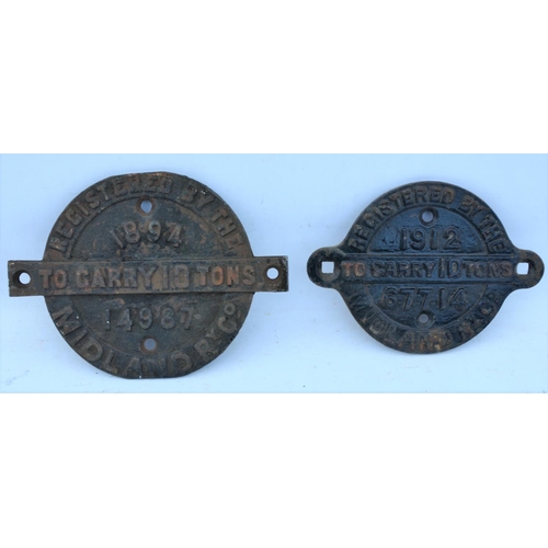 92 - Railway C/I Wagon registration plates, Midland Railway - large 1894 & standard size 1912. (2) (Posta... 