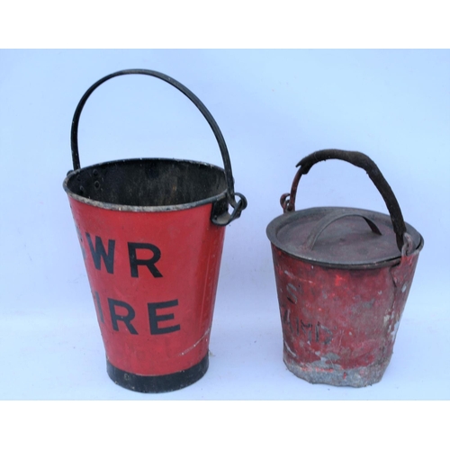 94 - Fire buckets, Great Western Railway & Southern Railway (NOTE - lid is not part of this lot). (2) (Po... 