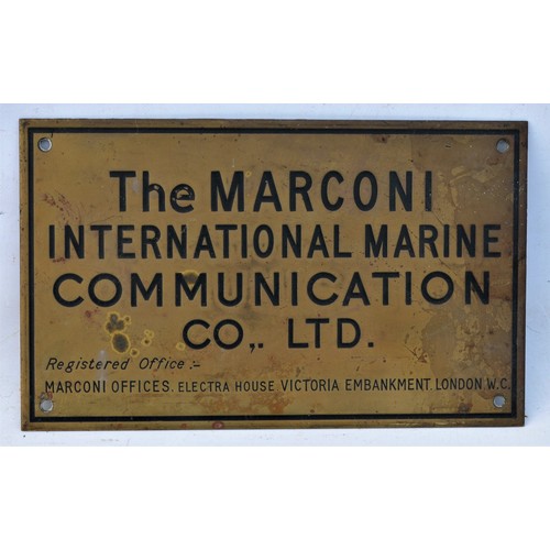 380 - Marconi International Marine Communications Co Ltd Reg. Office, London W.C. brass wall plaque with w... 