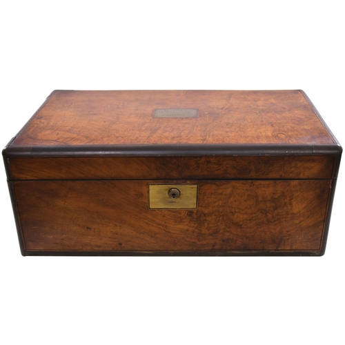 52 - A Victorian portable walnut writing box, circa 1870, a brass plate set into the top 