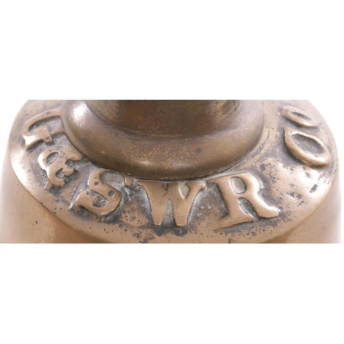 67 - A Glasgow and South Western Railway station handbell, the company initials cast into the top of the ... 