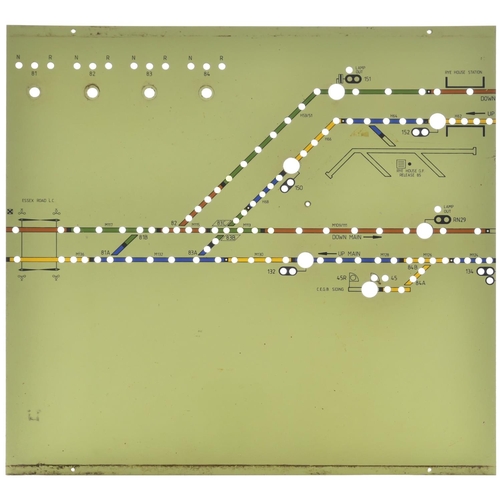 70 - A BR(E) signal box diagram panel from Broxbourne and Hoddesdon showing the station, junction, Rye Ho... 
