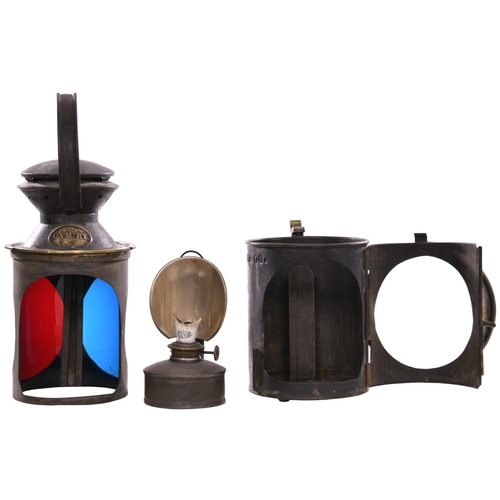 90 - A Cambrian Railway three aspect brass collar handlamp, complete with CAM RY oval brass plate, the bo... 