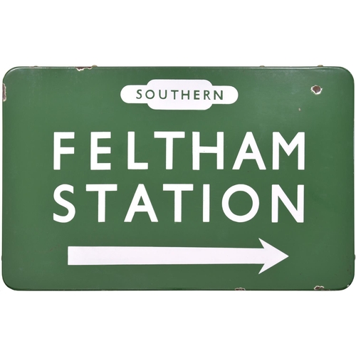 104 - A BR(S) direction sign, SOUTHERN RAILWAY, FELTHAM STATION, from the Twickenham to Staines section of... 