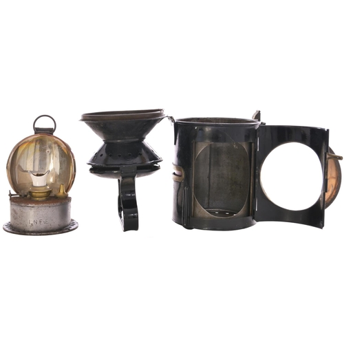 141 - A Great Eastern Railway three aspect sliding knob handlamp, the top stamped GER CROMER 26, from Crom... 