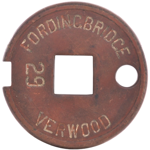 162 - A Tyers No 6 single line tablet, FORDINGBRIDGE-VERWOOD, (fibre) from the Salisbury to West Moors and... 