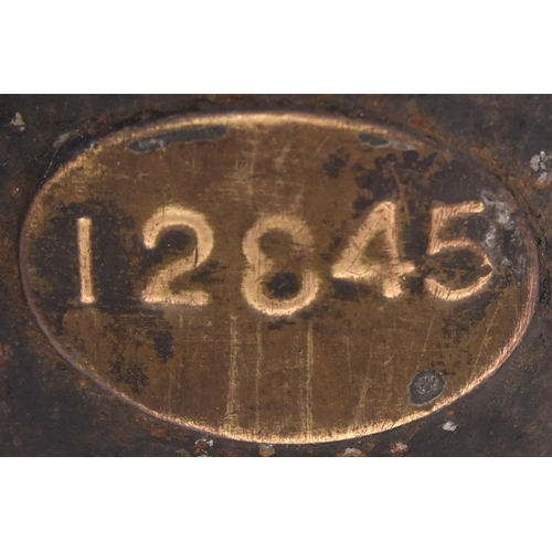 167 - A Great Western Railway three aspect copper top handlamp with embossed brass plate 12845, the body s... 