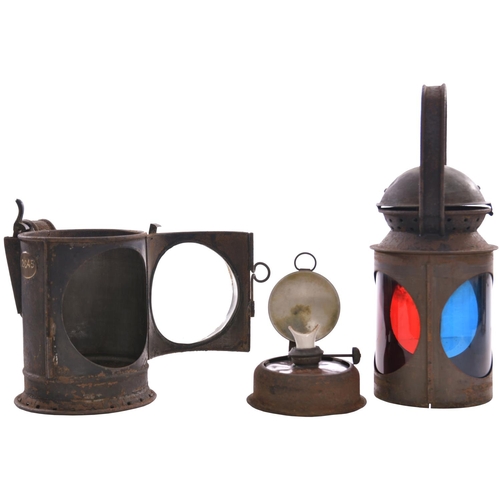 167 - A Great Western Railway three aspect copper top handlamp with embossed brass plate 12845, the body s... 