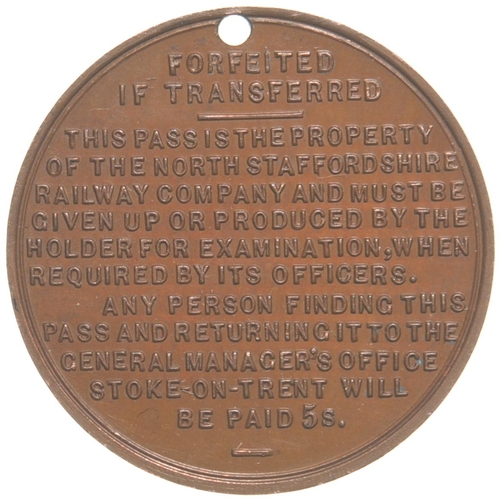 168 - A North Staffordshire Railway second class free pass, No 97, with coat of arms. The back bears the c... 