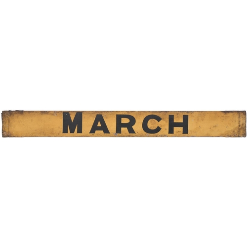 169 - An LNER carriage board, CAMBRIDGE-MARCH, used by local services via Ely. Painted wood, 32½