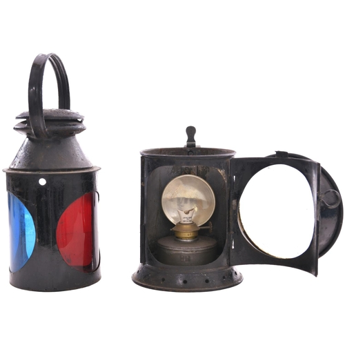 182 - A London and North Western Railway three aspect handlamp, complete with BR reservoir and interior fi... 