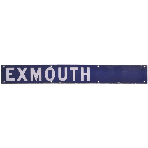 184 - A Southern Railway destination plate, EXMOUTH, from the Waterloo departure indicator. Enamel, 17