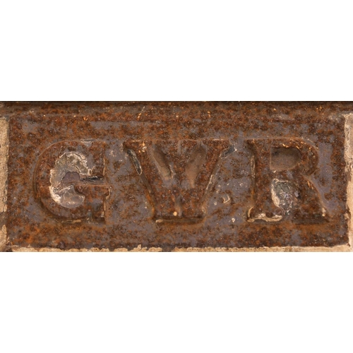 185 - A Great Western Railway umbrella rack, cast iron with decoration to the ends, the front with GWR ini... 