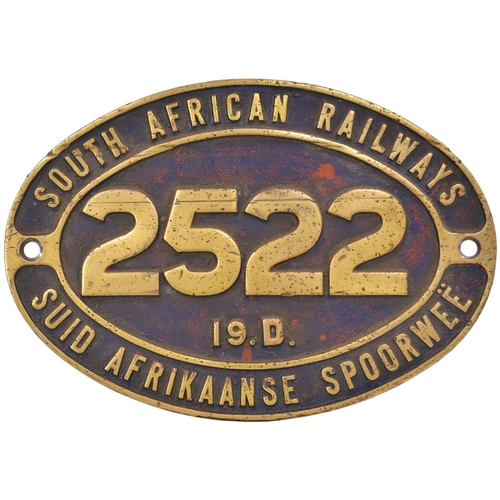 188 - A South African Railways cabside numberplate, 2522, from a 3ft 6ins gauge Class 19D 4-8-2 built by K... 