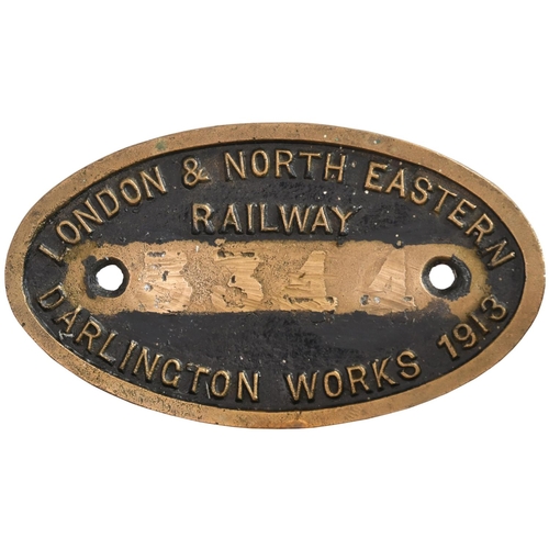 75 - A worksplate, LONDON & NORTH EASTERN RAILWAY, 63344, DARLINGTON WORKS, 1913, from a North Eastern Ra... 