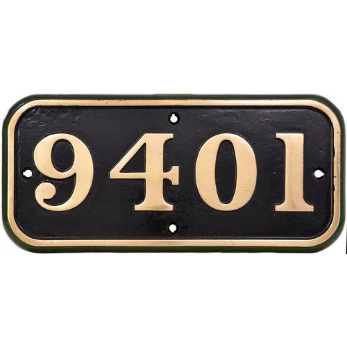 77 - A GWR cabside numberplate, 9401, from a 9400 Class 0-6-0PT, built in February 1947, the second of th... 