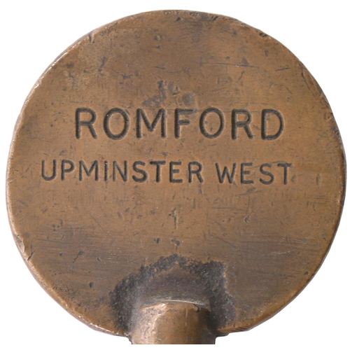 80 - A Railway Signal Company key token, ROMFORD-UPMINSTER WEST, (brass/steel) from the short branch conn... 