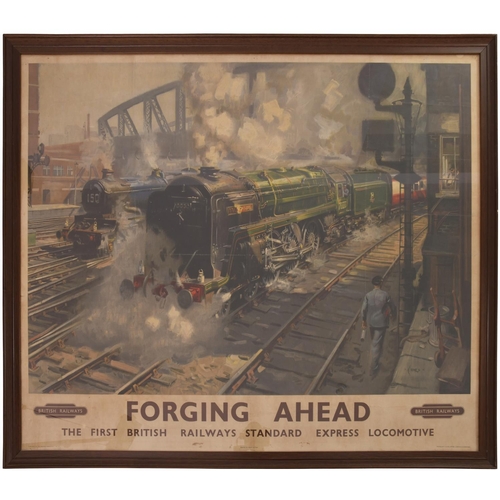 81 - A BR(W) quad royal poster, FORGING AHEAD, by Terence Cuneo. A view of 70000 Britannia leaving Paddin... 