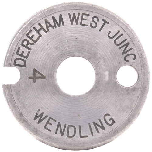 84 - A Tyers No 6 single line tablet, DEREHAM WEST JUNC-WENDLING, (alloy), from the Kings Lynn to Dereham... 