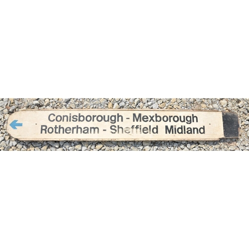 17 - British Railways double sided wooden station platform train departure finger board - Conisborough, M... 