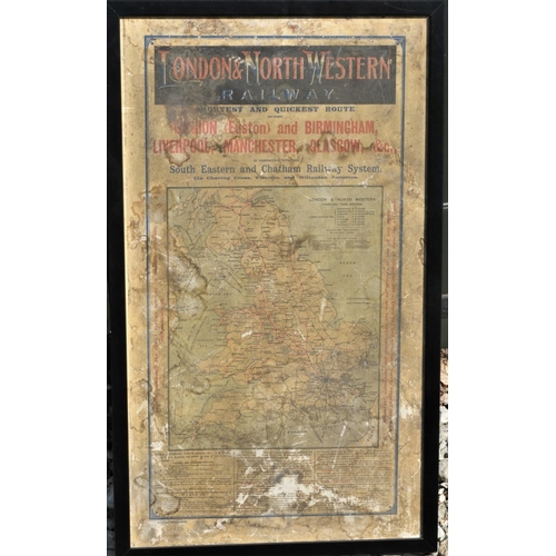 32 - London North Western Railway system map (includes South East & Chatham Railway), framed, some loss &... 