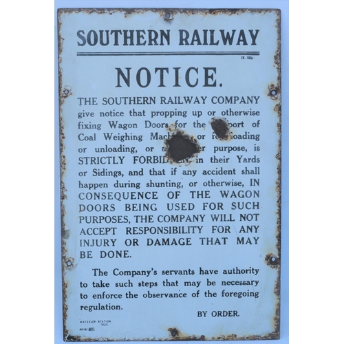 42 - Southern Railway enamel notice reference propping up of wagon doors, 1925, 12