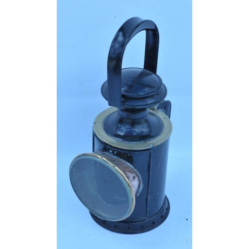 483 - Railway 3 aspect handlamp by Linley & Co, complete but has electric bulb holder fitting in cone. (Po... 