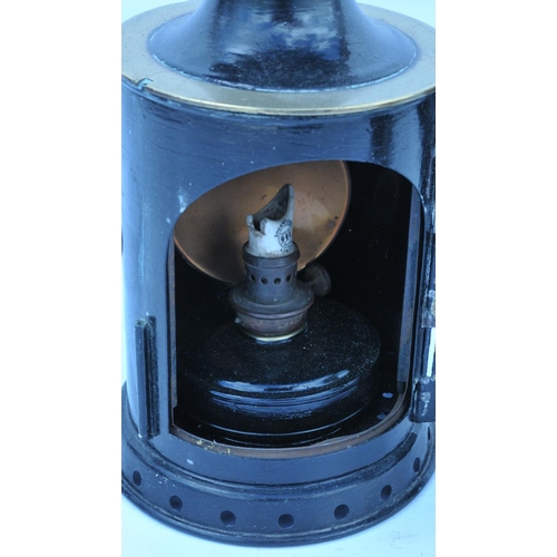 483 - Railway 3 aspect handlamp by Linley & Co, complete but has electric bulb holder fitting in cone. (Po... 