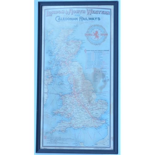 493 - London North Western & Caledonian Railways framed & glazed map of the United Kingdom titled 