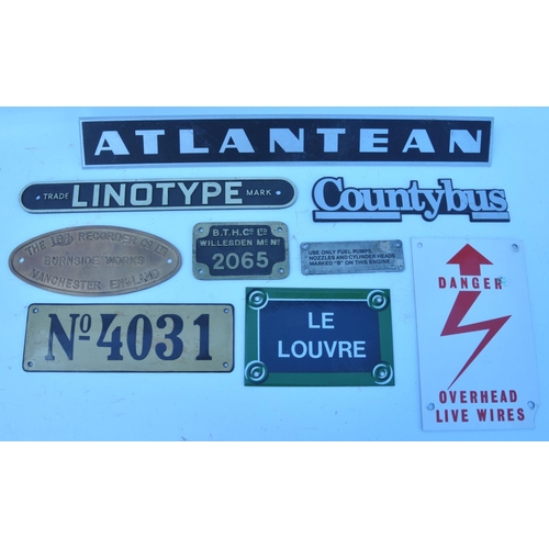 497 - Quantity of plates & badges, Atlantic (bus), Linotype, Countybus, BTH Willesdon, Lea, Danger, enamel... 