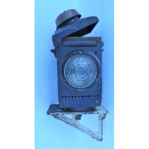 499 - Large cast iron railway signal lamp case with bracket & large signal lamp. (2) (Postage Band: N/A)