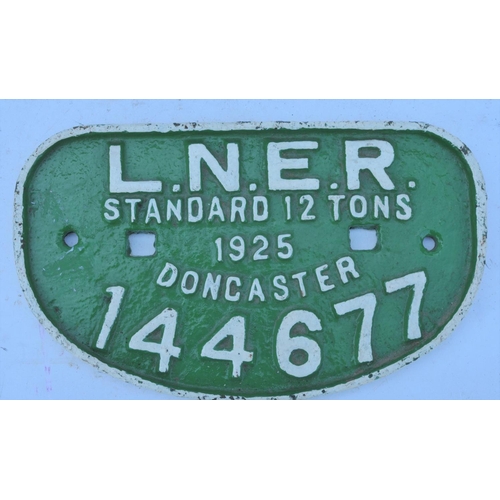 54 - London North Eastern Railway C/I D wagonplate, LNER Std 12 Tons 1925, Doncaster 144677. (Postage Ban... 